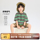 左西男童短袖T恤兒童夏季2025新款男孩條紋半袖大童上衣潮 綠色條 160