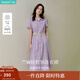 茵曼（INMAN）【苧麻】法式娃娃領(lǐng)連衣裙女裝2025夏季新品泡泡袖裙子 冰蘭紫 XL