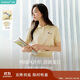 茵曼簡(jiǎn)約娃娃領(lǐng)刺繡針織衫夏季女裝休閑通勤顯瘦短袖上衣 淺黃色  M