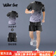Walker Shop速干衣短袖t恤男冰絲夏季運(yùn)動(dòng)套裝羽毛球服球衣籃球跑步健身衣服 黑灰套裝冰絲 速干 透氣 XL 130-145斤