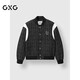 GXG男裝 小香風(fēng)棒球領(lǐng)肩部撞色拼接休閑夾克外套 秋冬新品 黑色 2XL