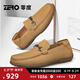 零度Zero豆豆鞋男2025春夏新款真皮舒適透氣一腳蹬日常商務(wù)休閑皮鞋子 58棕色 【馬銜扣荔枝紋】 40 (250mm)