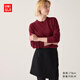優(yōu)衣庫女裝精紡美利奴羊毛圓領(lǐng)針織衫/長(cháng)袖通勤469410 19 酒紅色 S