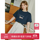 范思藍恩夏季小狗圖案短袖圓領(lǐng)T恤女2024新款正肩寬松運動風(fēng)可愛短袖上衣 藏青色 XL