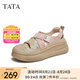 他她（TATA）后空運(yùn)動女涼鞋厚底透氣休閑板鞋女款夏新款CAS01BH4 粉/卡其/金 36