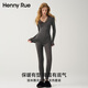Henny Rue女士保暖內衣女麗米雅無(wú)縫蕾絲秋衣秋褲套裝冬季薄款純欲性感內搭 深麻灰套裝 均碼