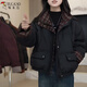 啄木鳥(niǎo)復古拼接羽絨棉服女短款立領(lǐng)棉衣冬季新款小個(gè)子面包服潮流外套 黑色 L 碼 建議100-125斤