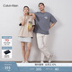 Calvin KleinJeans夏季男女情侶中性ck休閑字母寬松純棉重磅短袖T恤J400448 PN6-霧霾藍(lán) L