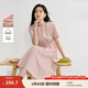 茵曼2025夏季女裝新款歐若風(fēng)圓領(lǐng)抽褶腰帶棉質(zhì)混紡短袖氣質(zhì)連衣裙 淺粉色 L