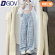 DGOV藍(lán)色格子休閑褲女秋季2025新款秋季薄款寬松闊腿褲高腰垂感山本褲 【格子褲】zt【褲子女/褲子女款 M 55kg/M