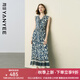 顏域碎花背心連衣裙女2025夏季新款法式復古拼接收腰V領(lǐng)魚(yú)尾長(cháng)裙 藍花 M
