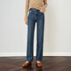 Olrain歐芮兒韓系休閑高腰窄版直筒牛仔褲新款女裝秋季百搭闊腿 復古藍色 M