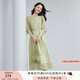 香影通勤黃色連衣裙女2025夏秋新款簡(jiǎn)單大方氣質(zhì)泡泡袖印花中長(cháng)裙 綠花 S 155/80A/85-95斤