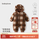 babylove嬰兒連體衣冬季寶寶羊羔絨哈衣加厚夾棉保暖連帽外出棉服 維希格紋 66cm