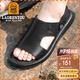 老人頭（LAORENTOU）涼鞋男夏季頭層牛皮透氣沙灘百搭休閑鞋涼拖鞋男鞋子 10965 黑 42