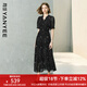 顏域黑色連衣裙女2025夏季新款收腰輕熟風(fēng)高級(jí)感短袖木耳邊雪紡裙 黑花 XL