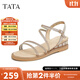 他她（TATA）絕美坡跟涼鞋女外穿一字帶時(shí)裝涼鞋秋季新款7UA03BL4 金色 39