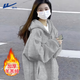 回力加絨衛衣外套女2025新款秋冬季奶白色連帽開(kāi)衫女士大碼羊羔絨上衣