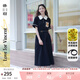 兩三事梵高文藝 梵花遺夢 2025夏季新款印花布拼接撞色翻領(lǐng)連衣裙 黑色  L