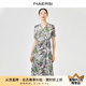 娜爾思（NAERSI）新款商場同款短袖連衣裙新中式國風V領短袖裙子女 灰綠色 XL