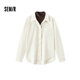 森馬（Semir）長(cháng)袖襯衫女冬季中長(cháng)款假兩件寬松磨毛襯衣通勤溫柔系101724105005