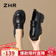 ZHR厚底單鞋女復古輕便皮鞋英倫粗跟樂(lè )福鞋輕便通勤女鞋JF186黑色37