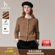 哈吉斯（HAZZYS）女裝 秋季款女士毛衫純色絞花圓領(lǐng)簡(jiǎn)約短款寬松羊毛開(kāi)衫女 米色BI M (160/84A 38)