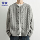ROMON針織衫男士秋冬休閑寬松落肩開(kāi)衫毛衣男圓領(lǐng)上衣外套男7001灰色L
