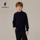 POLOWALK童裝男童針織衫2025年秋季新款絞花立領(lǐng)中大童純棉毛衣 藏青 立領(lǐng) 170