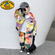 G.duck春秋款男童酷帥套裝2025新款潮寶寶炸街衣服小男孩兒童春裝兩件套 扎染套裝 120 cm
