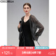 COCOBELLA銀蔥亮絲鏤空微透視遮陽衫女通勤黑色小開衫LC606-2 黑琉璃 S