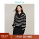 茵曼（INMAN）2025秋冬女裝新款Polo領(lǐng)半拉鏈條紋毛衣針織衫外套 黑白條 XL