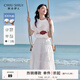 秋水伊人休閑風(fēng)百搭繡花圓領(lǐng)上衣2025年夏季新款女簡(jiǎn)約寬松H型T恤 本白 M