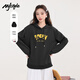 MJ STYLE休閑慵懶風(fēng)連帽長(cháng)袖衛衣女裝2025秋季新款黑色落肩寬松百搭上衣