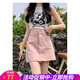 歐貝汐高腰牛仔短裙女夏季粉色2025新款裙a字包臀半身裙子女夏 粉色 M