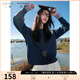 三彩大碼女裝2025秋款假兩件圓領(lǐng)衛(wèi)衣長袖套頭藏肉胖MM深海藍(lán)L 165/92B