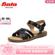 Bata時裝涼鞋女2025夏商場新款羊皮舒適軟底一字帶涼鞋AYJ07BL5七夕 黑色 38
