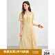 獨束大碼女裝法式蕾絲拼接碎花連衣裙2025夏裝優(yōu)雅修身中長(cháng)款裙子 柑橘黃 XL （尺碼：3）