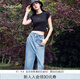 Calvin Klein Jeans春夏女士休閑通勤時(shí)尚ck斜角腰開(kāi)衩毛邊牛仔半身裙J221043 1A4-牛仔藍 25