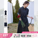 梵希蔓深藍色翻領牛仔連衣裙女2025春季新款系帶收腰顯瘦通勤長裙 A0361 深藍色 XL