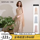 西遇吊帶旅行連衣裙女夏季新款度假風(fēng)仙女花邊沙灘長(cháng)裙 杏色0477） M