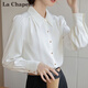 拉夏貝爾（La Chapelle）長袖雪紡襯衫女裝2025春秋季新款韓版簡約顯瘦氣質襯衣打底小衫 白色 M 【推薦100-110斤左右】