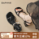 達芙妮（DAPHNE）銀色涼鞋女款2025新款夏季交叉綁帶珍珠粗跟涼鞋法式一字帶涼鞋子 黑色 37