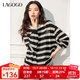 LAGOGO黑白撞色條紋T恤女拉谷谷2025春新款時(shí)髦休閑寬松長(cháng)袖上衣 黑白 L