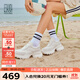 萊爾斯丹LSY休閑圓頭系帶厚底老爹運動(dòng)女鞋5M48901 米白+灰白 OWL 37