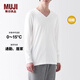 無(wú)印良品（MUJI）男式 棉冬季 V領(lǐng) 長(cháng)袖T恤 打底衫 肌底衣 秋衣 保暖內衣 白色 XL