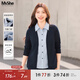 MsShe【設計感條紋假兩件襯衫】大碼女裝2025秋裝胖mm顯瘦針織衫上衣 開(kāi)衫長(cháng)袖-藏青藍色25年9月20日到貨 2XL