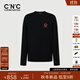 C'N'C【100%綿羊毛】CNC25秋冬新款品牌刺繡標(biāo)識(shí)圓領(lǐng)長(zhǎng)袖針織衫毛衣男 黑色 50 /M/(175/92A)