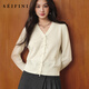 詩(shī)凡黎（‘S EIFINI）【孟子義同款】蝴蝶結扣針織開(kāi)衫25秋新款長(cháng)袖短上衣 米白 S