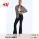 H&M女裝褲子秋季通勤修身高腰松緊喇叭打底褲休閑時尚長褲1035873 黑色 M 165/80